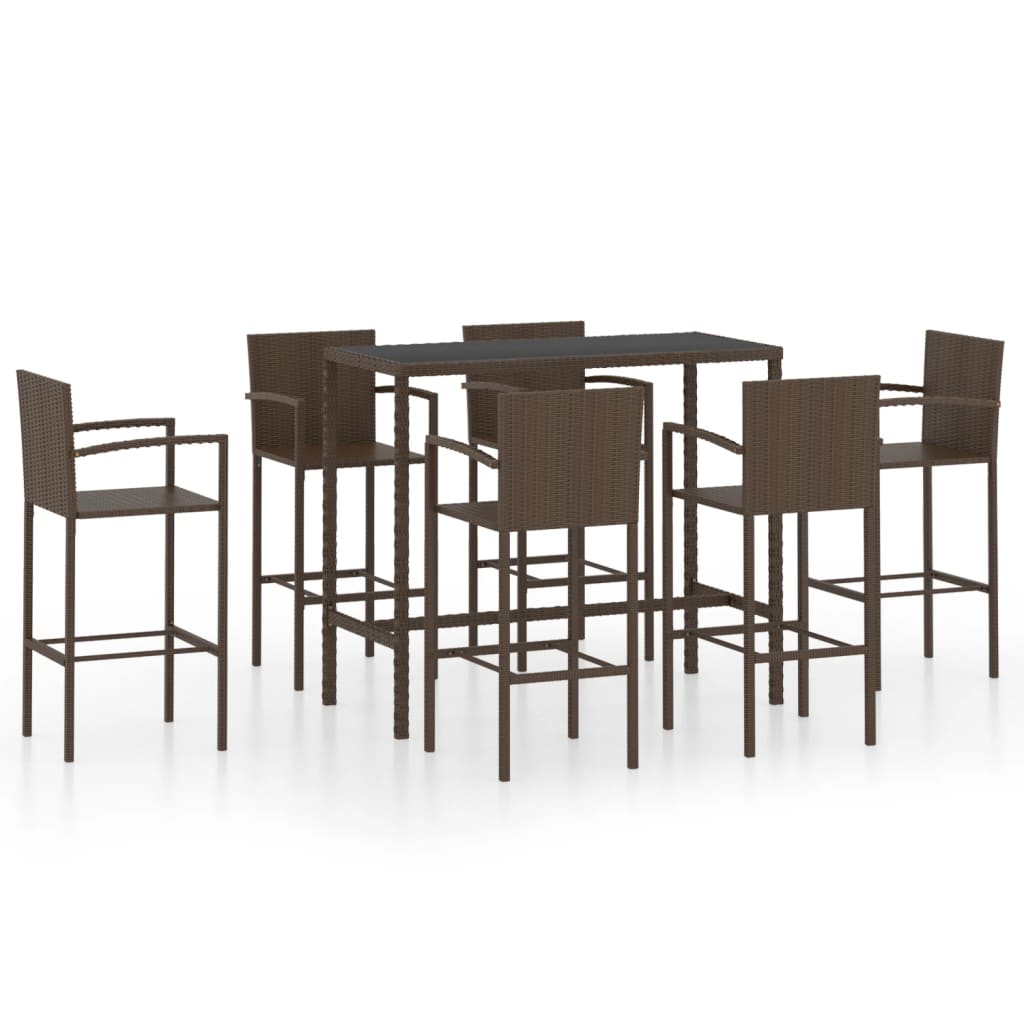 vidaXL 7 Piece Garden Bar Set Poly Rattan Brown