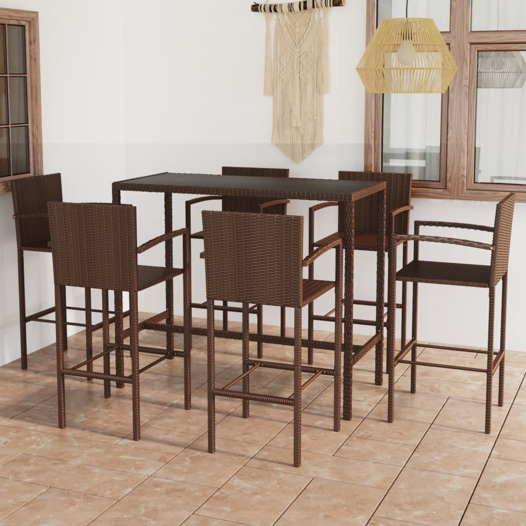 vidaXL 7 Piece Garden Bar Set Poly Rattan Brown