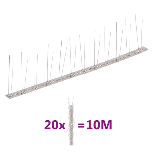 vidaXL 2-row Stainless Steel Bird & Pigeon Spikes Set of 20 10 m