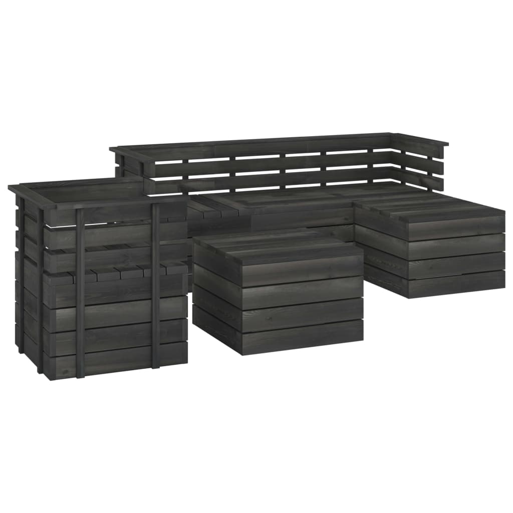 vidaXL 6 Piece Garden Pallet Lounge Set Solid Pinewood Dark Grey