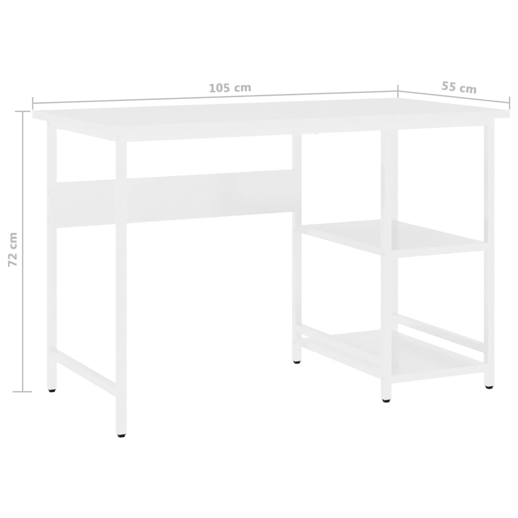 vidaXL Computer Desk White 105x55x72 cm MDF and Metal