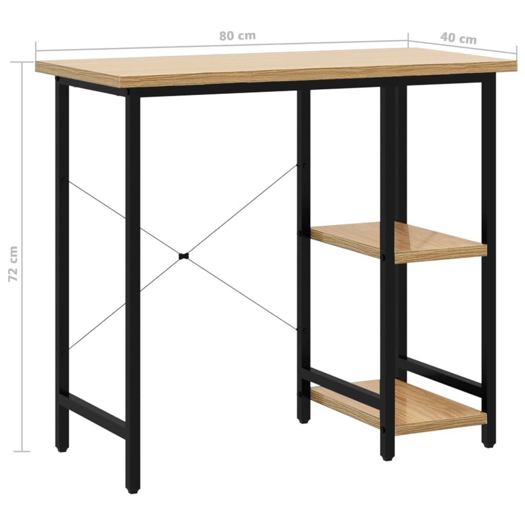 Computer Desk Black and Light Oak 80x40x72 cm MDF and Metal