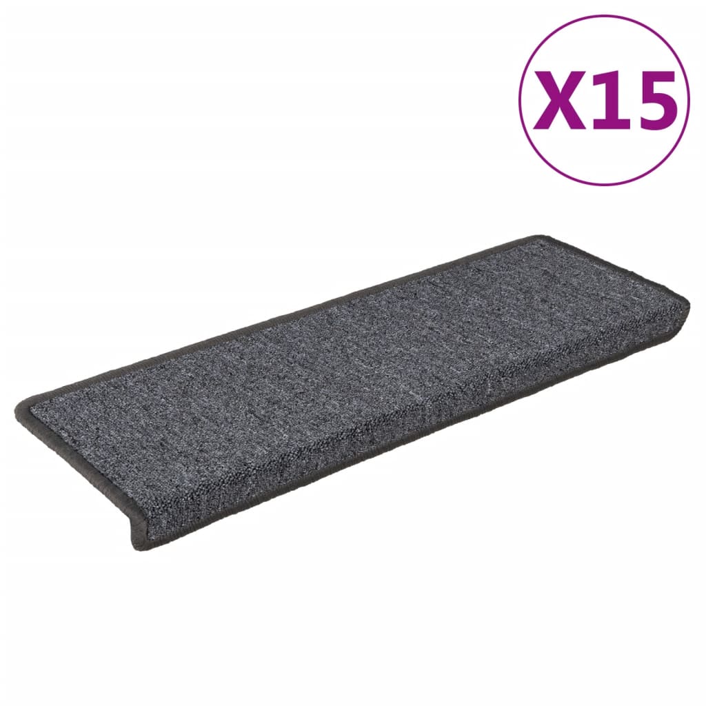 vidaXL Carpet Stair Treads 15 pcs 65x21x4 cm Grey and Black