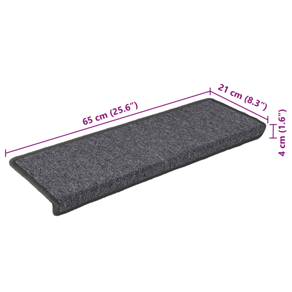 vidaXL Carpet Stair Treads 15 pcs 65x21x4 cm Grey and Black