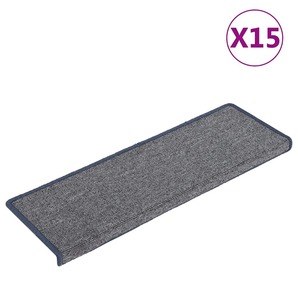 Stair Mats 15 pcs 65x21x4 cm Light Grey&Blue Rectangular Edge