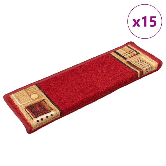 Stair Mat | Set of 15 | Red | 100% polyamide tufted | 65x21x4 cm