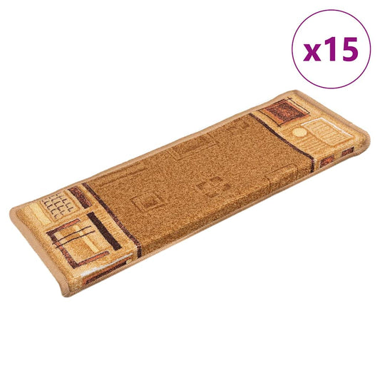 Stair Tread | Set of 15 | Beige | 100% Polyamide | 65x21x4 cm | Non-slip