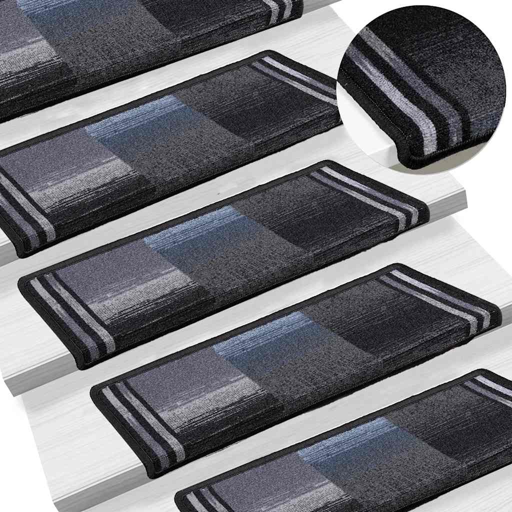 Stair Mats Self-adhesive 15 pcs 65x21x4 cm Black and Grey