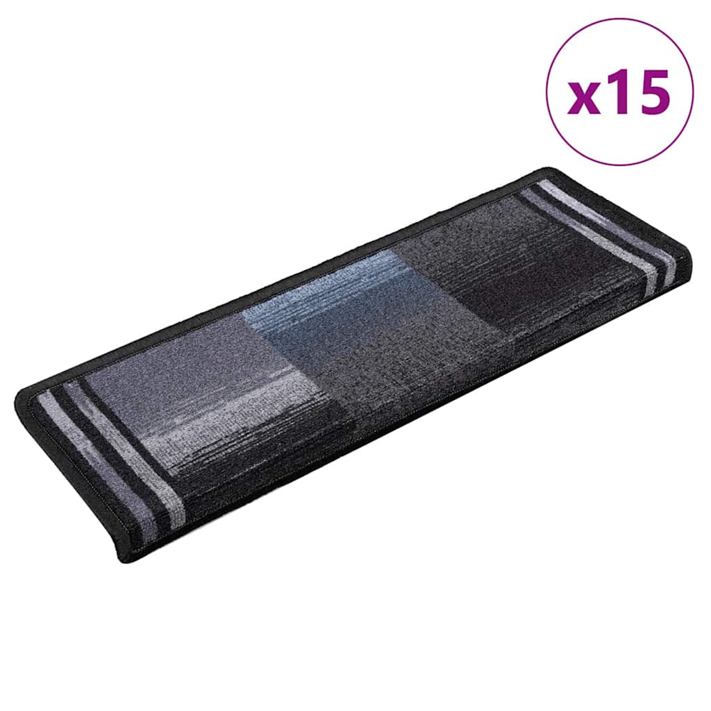 Stair Mats Self-adhesive 15 pcs 65x21x4 cm Black and Grey