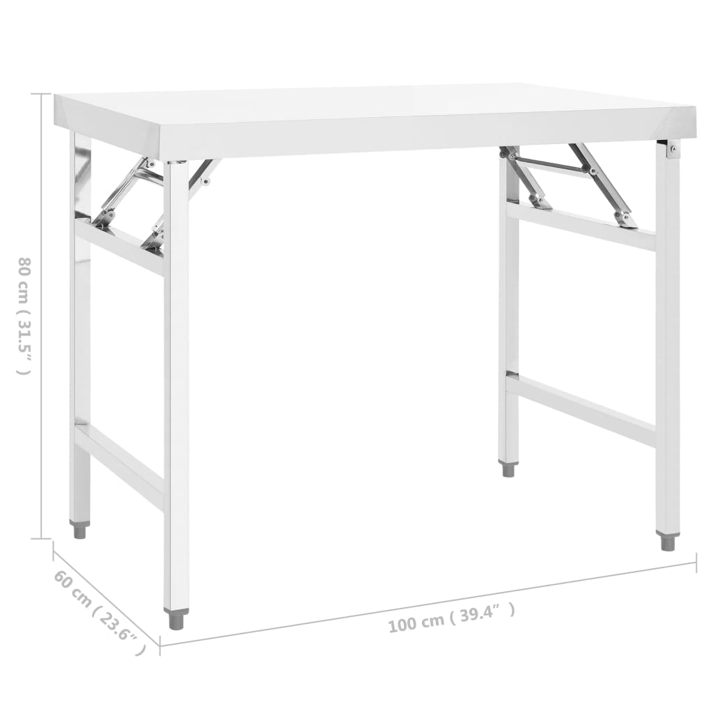 vidaXL Kitchen Folding Work Table 100x60x80 cm Stainless Steel