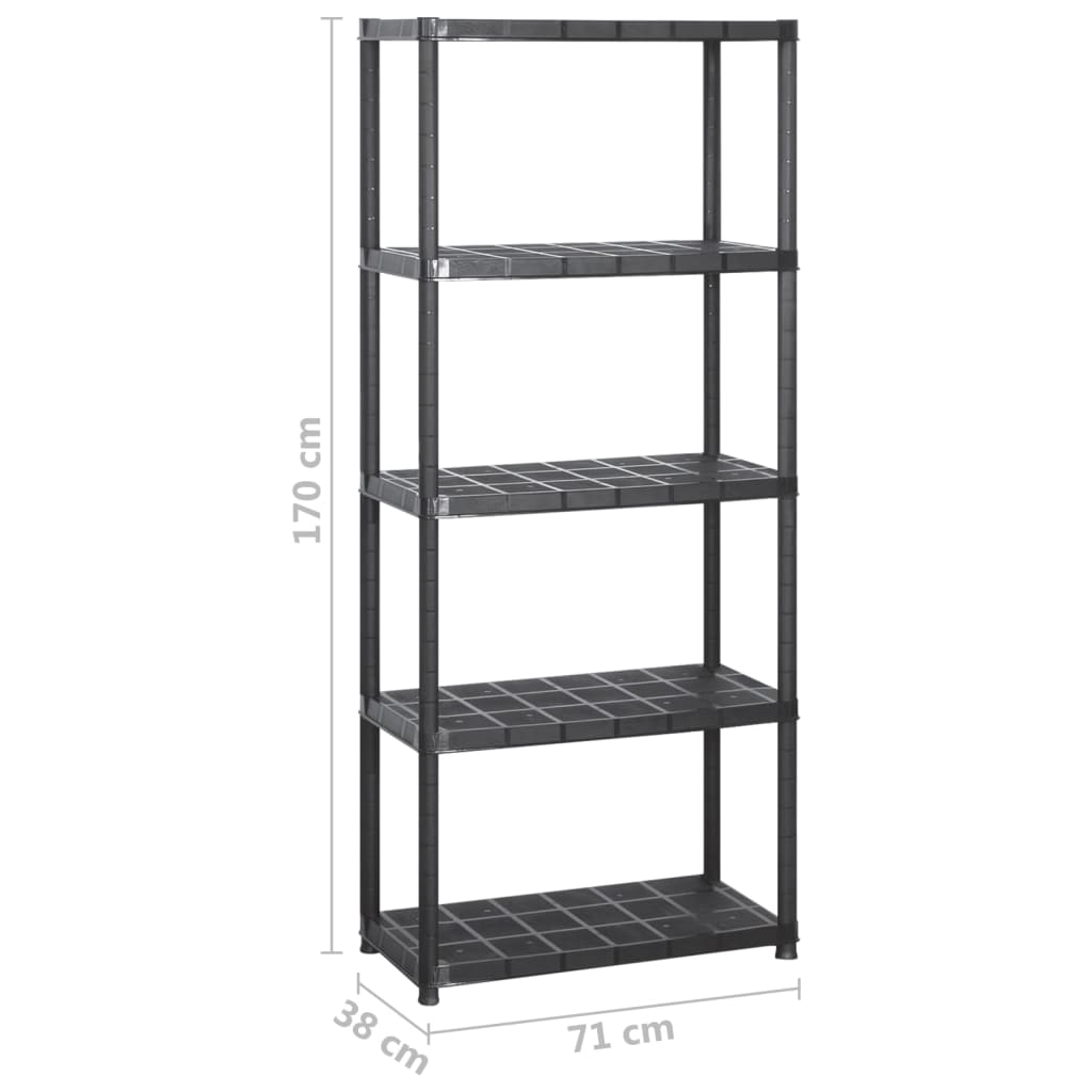 vidaXL Storage Shelf 5-Tier Black 142x38x170 cm Plastic