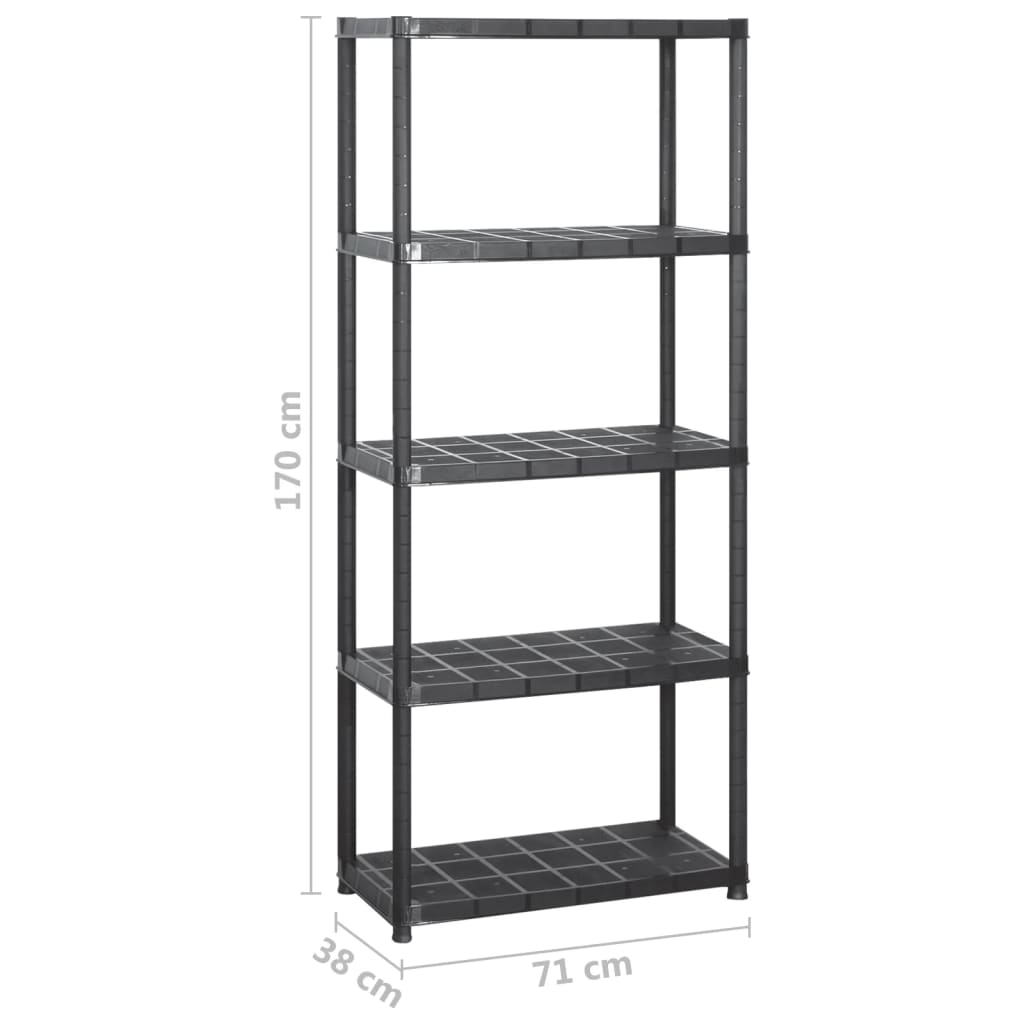 vidaXL Storage Shelf 5-Tier Black 284x38x170 cm Plastic