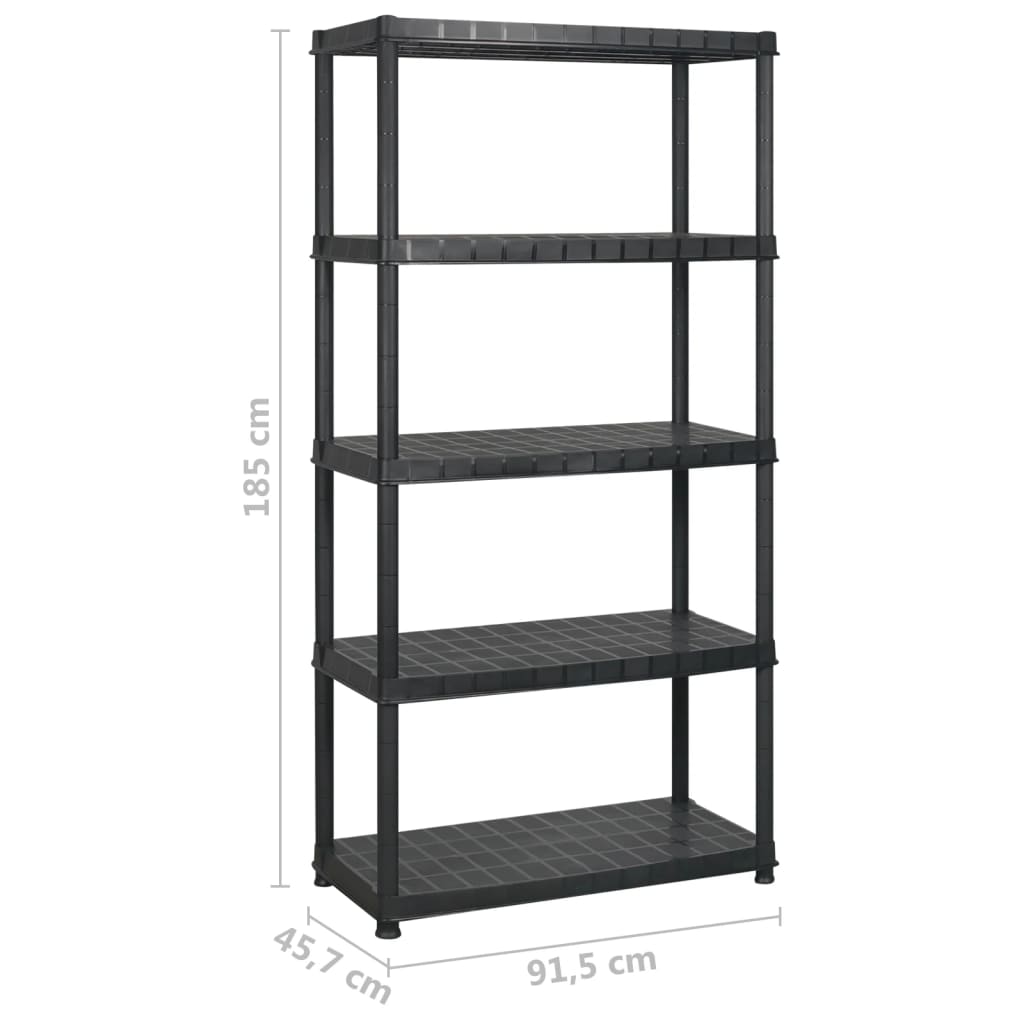 vidaXL Storage Shelf 5-Tier Black 366x45.7x185 cm Plastic