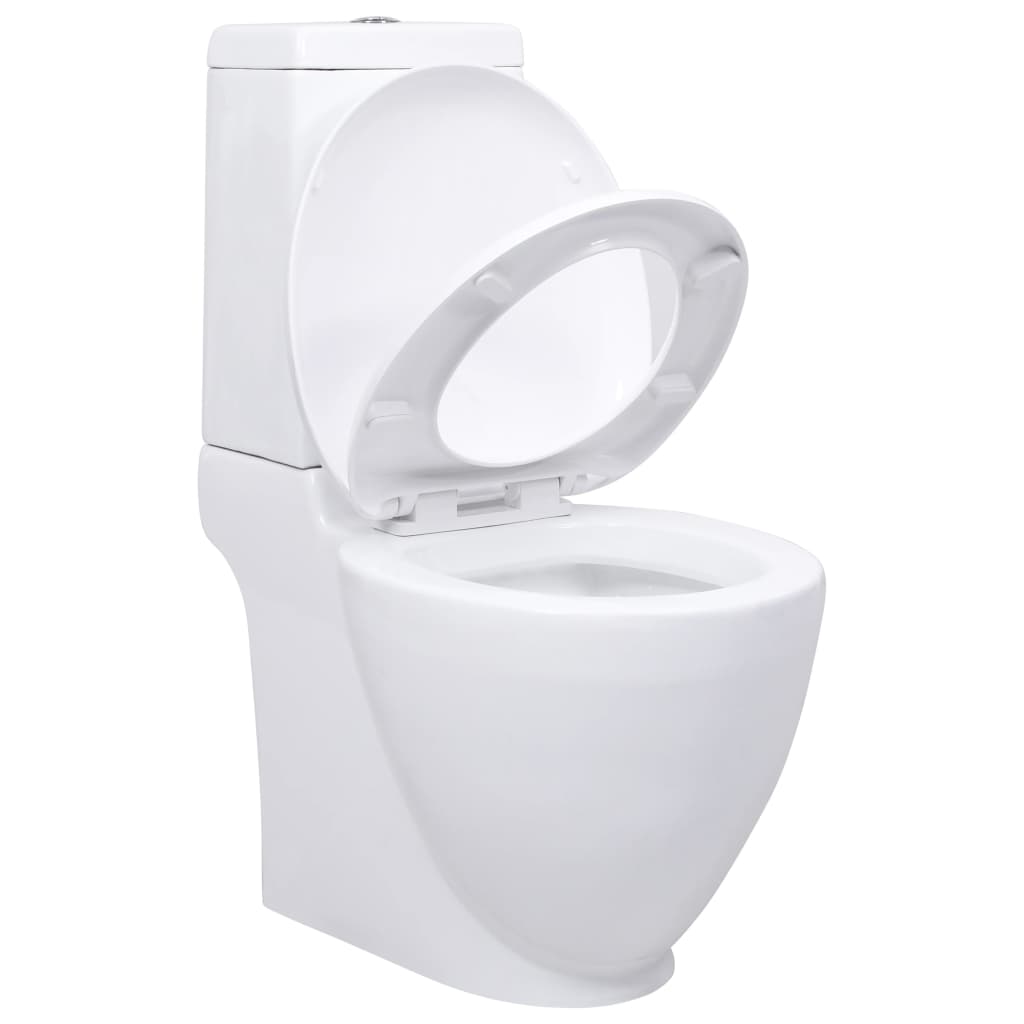 vidaXL WC Ceramic Toilet Bathroom Round Toilet Bottom Water Flow White