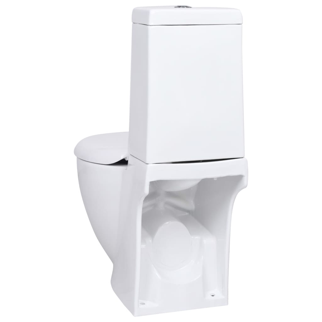 vidaXL WC Ceramic Toilet Bathroom Round Toilet Bottom Water Flow White