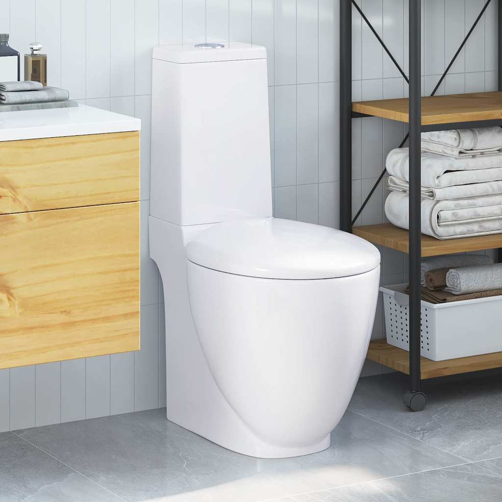 WC Ceramic Toilet Bathroom Round Toilet Bottom Water Flow White