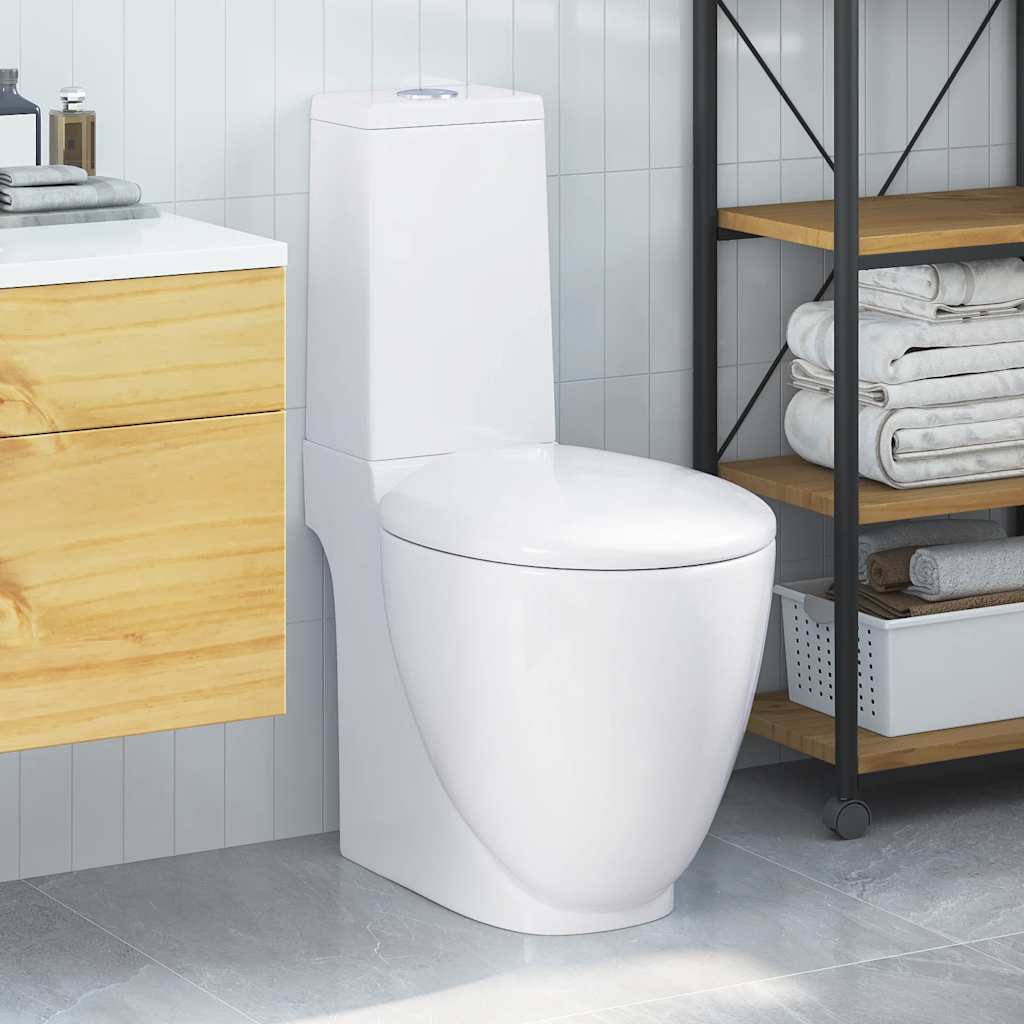 WC Ceramic Toilet Bathroom Round Toilet Bottom Water Flow White