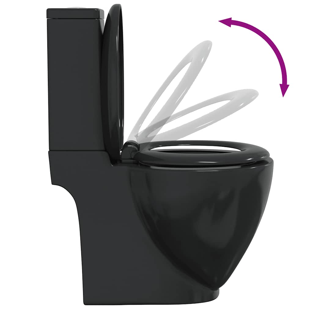 WC Ceramic Toilet Bathroom Round Toilet Bottom Water Flow Black