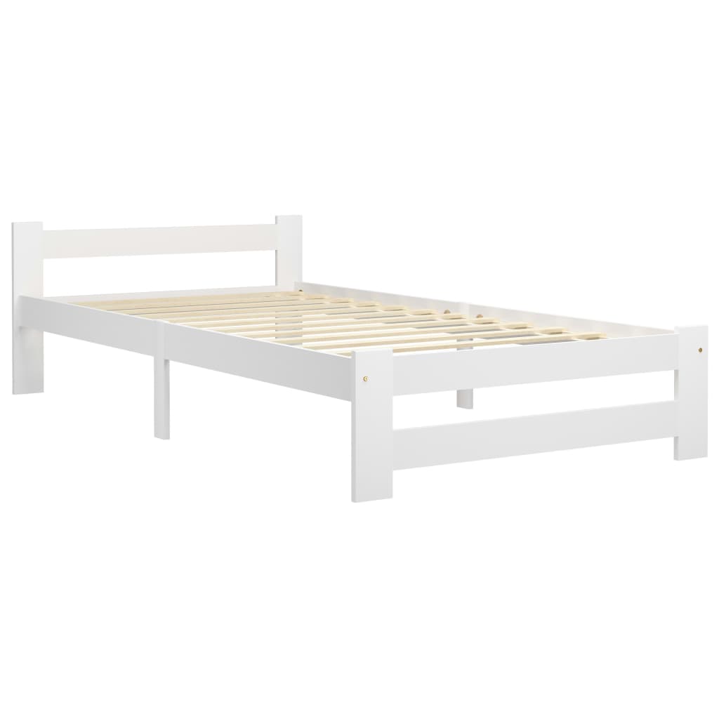 Bed Frame without Mattress White Solid Pine Wood 90x200 cm
