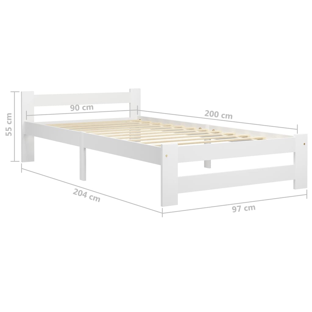 Bed Frame without Mattress White Solid Pine Wood 90x200 cm
