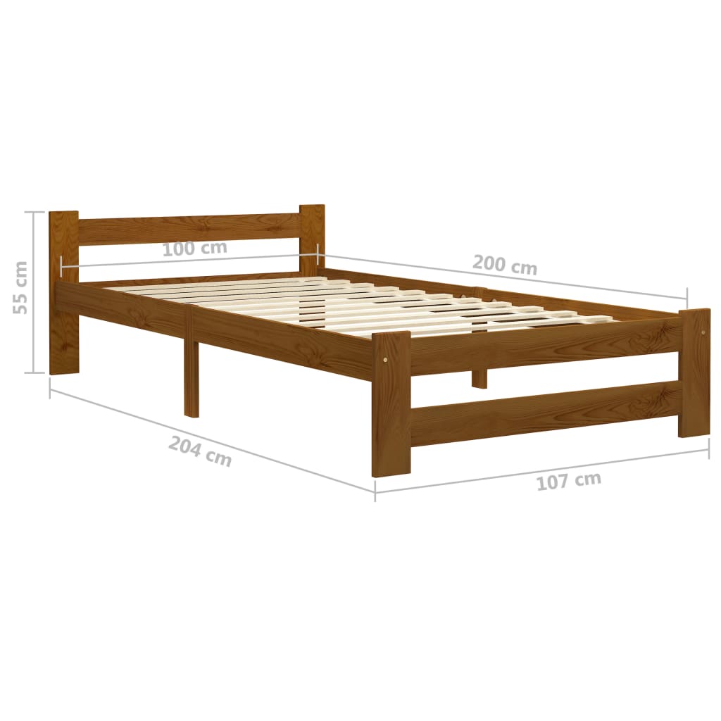 vidaXL Bed Frame without Mattress Honey Brown Solid Pine Wood 100x200cm