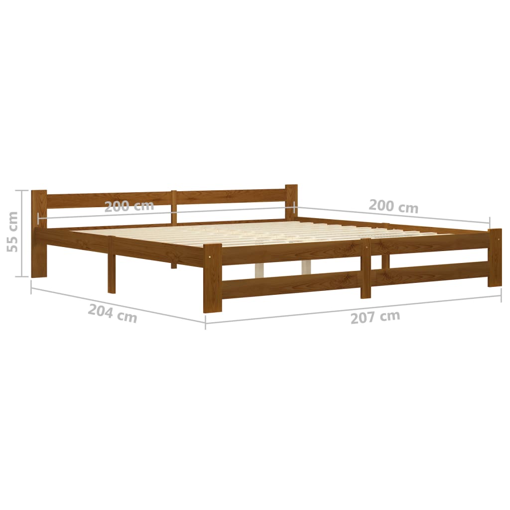 Bed Frame | Honey brown | Solid pine wood, plywood | 200x200 cm | Durable