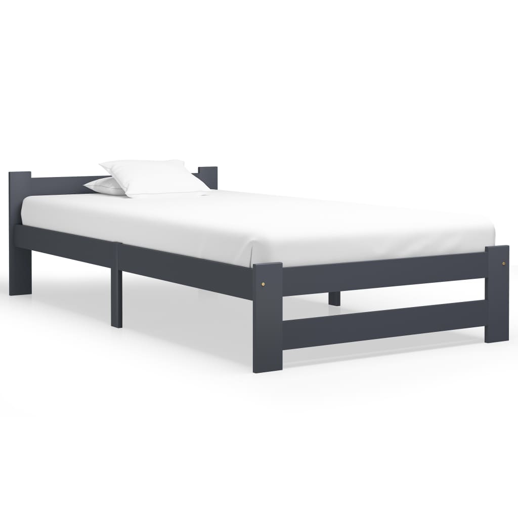 vidaXL Bed Frame without Mattress Dark Grey Solid Pine Wood 100x200 cm