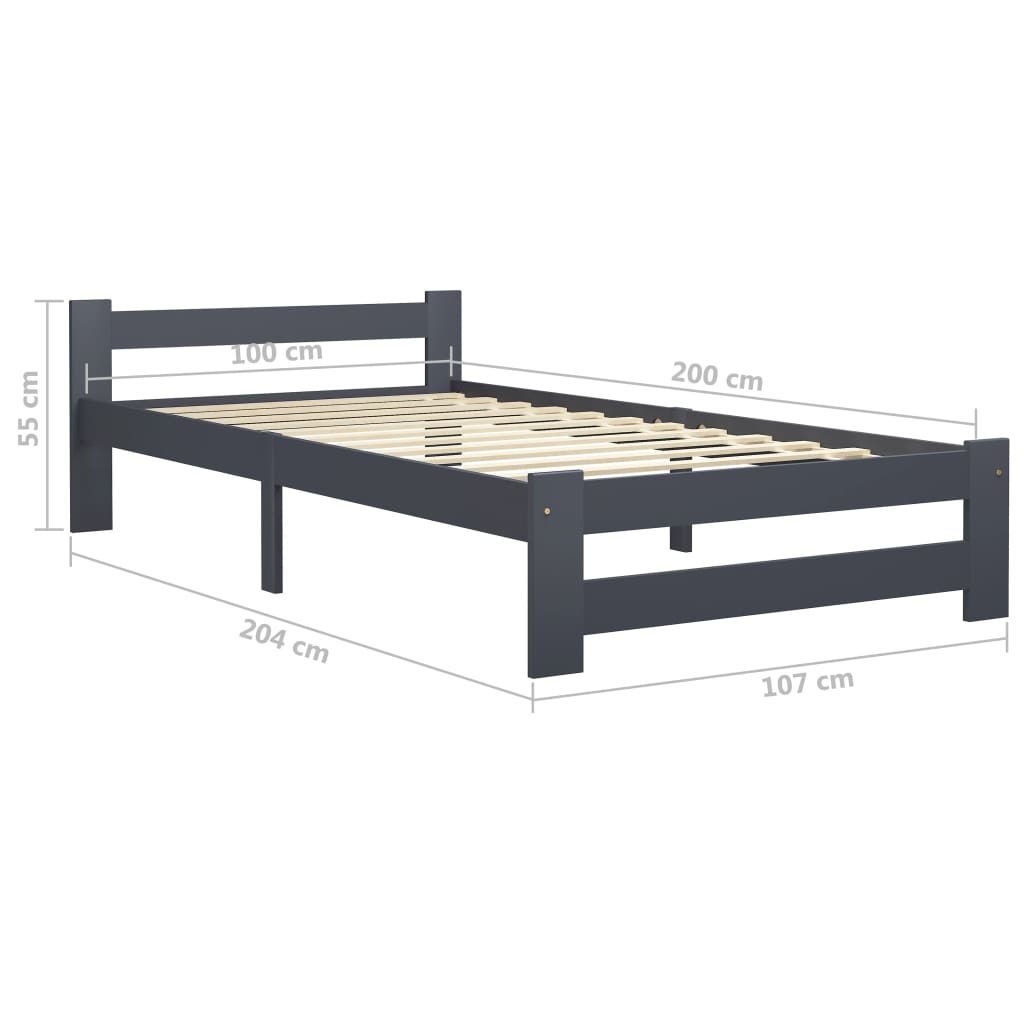 vidaXL Bed Frame without Mattress Dark Grey Solid Pine Wood 100x200 cm