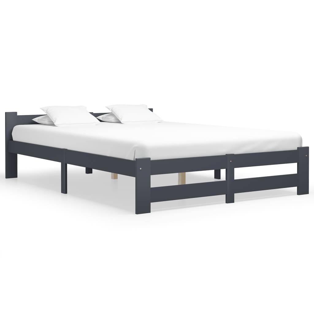 Bed Frame | Dark Grey | Solid Pine Wood, Plywood | Double | Durable