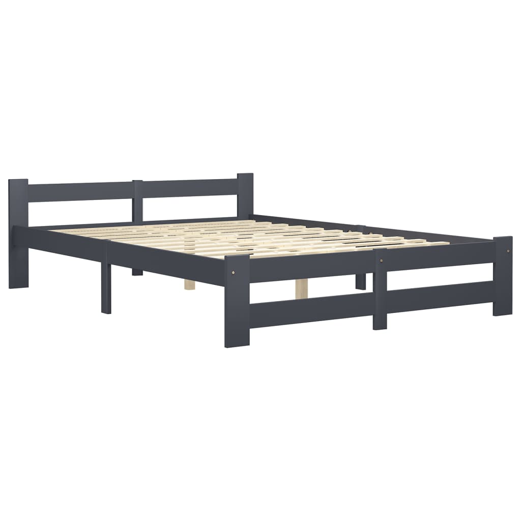 Bed Frame | Dark Grey | Solid Pine Wood, Plywood | Double | Durable