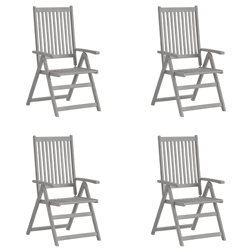 Garden Chair | Set of 4 | Grey | Solid Acacia Wood | Standard | Foldable