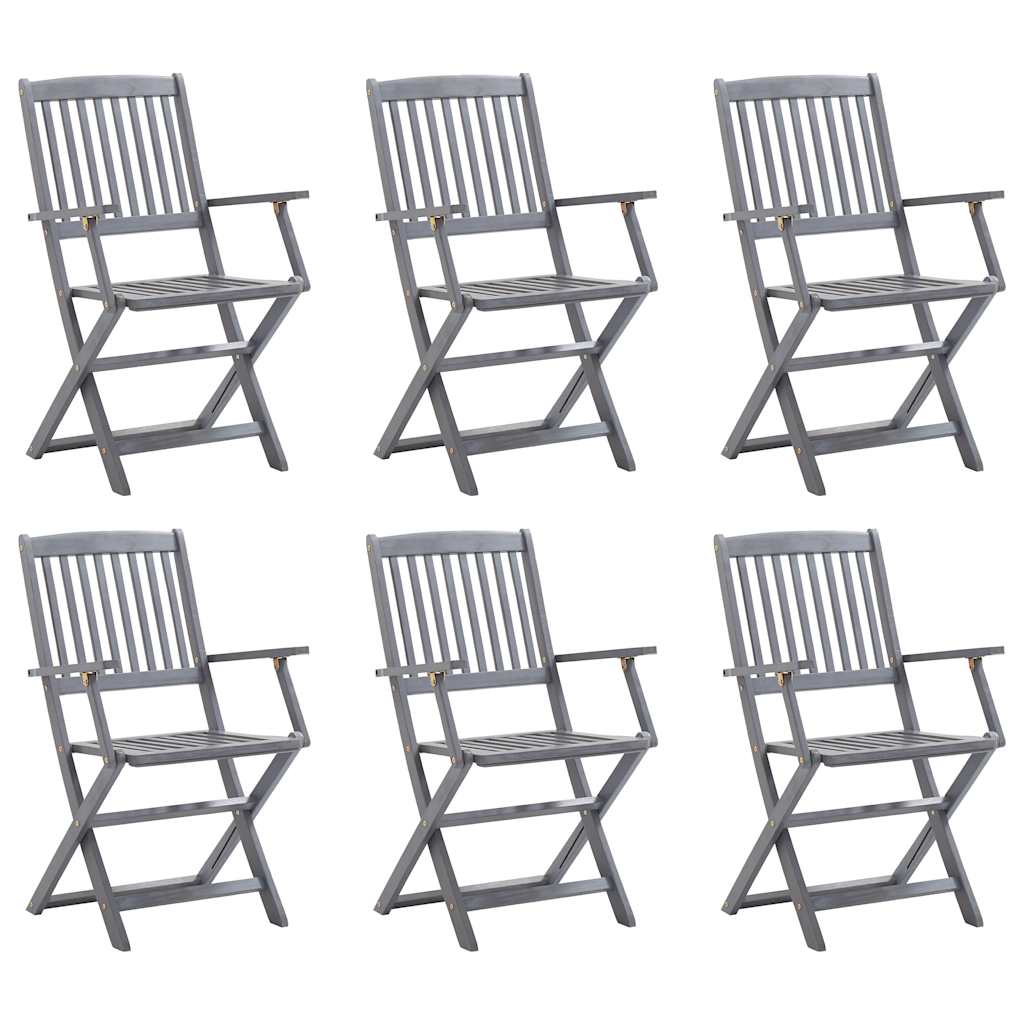 Outdoor Chair | Set of 6 | Grey | Solid Acacia wood | Standard | Foldable