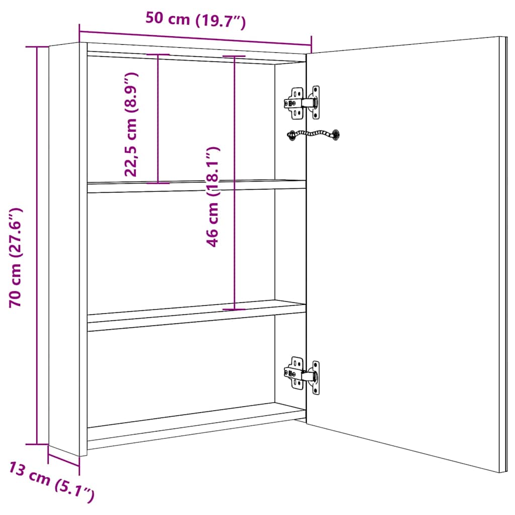 325543 vidaXL LED Bathroom Mirror Cabinet 50x13x70 cm
