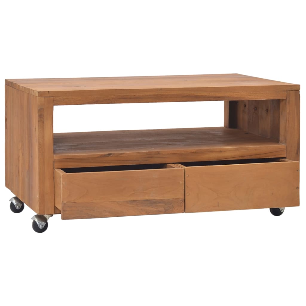 vidaXL TV Cabinet with Wheels 80x50x42 cm Solid Teak Wood