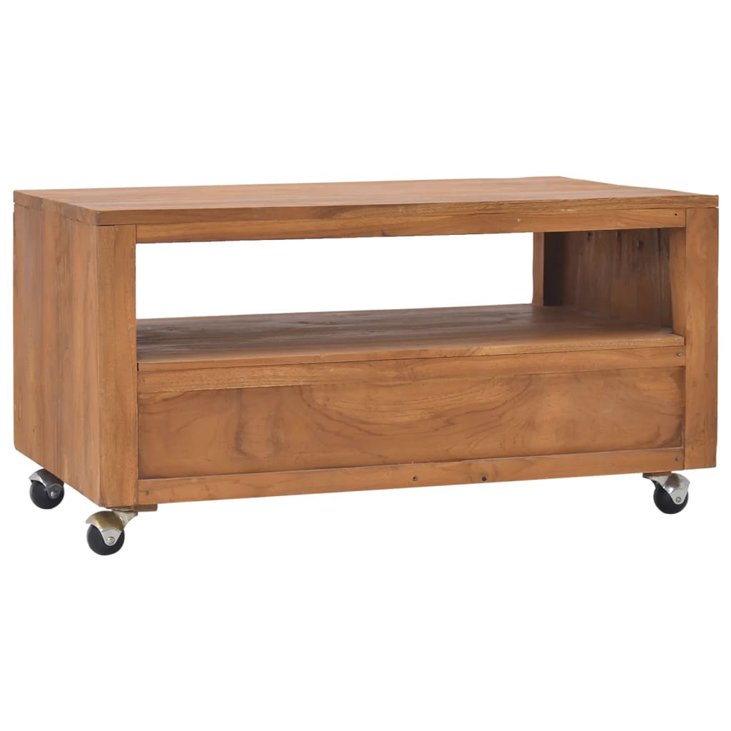 vidaXL TV Cabinet with Wheels 80x50x42 cm Solid Teak Wood