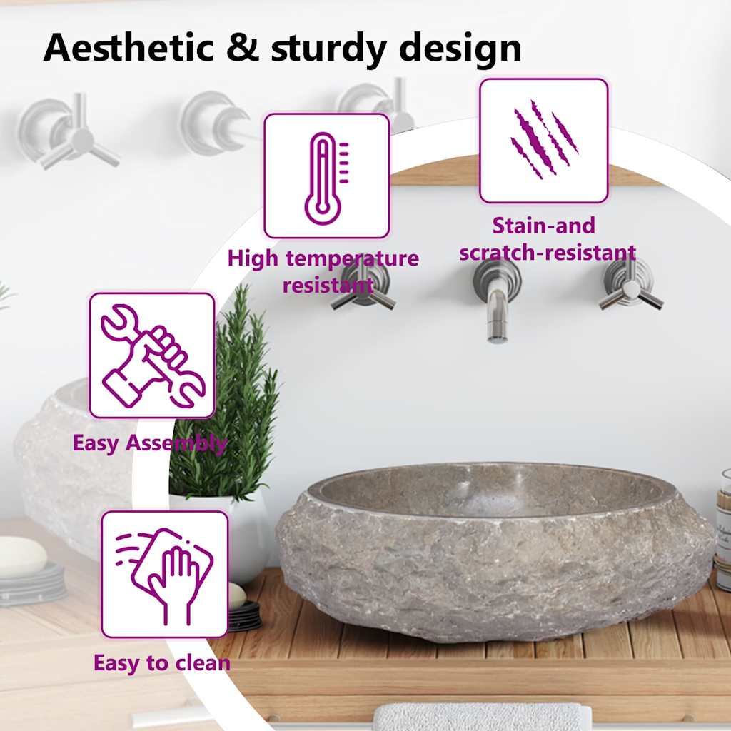 149158 vidaXL Sink Grey Ø40x12 cm Marble