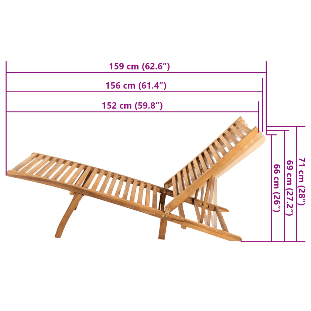 Sun Lounger | Teak | Teak Wood | Large |  Foldable  | Sun Lounger