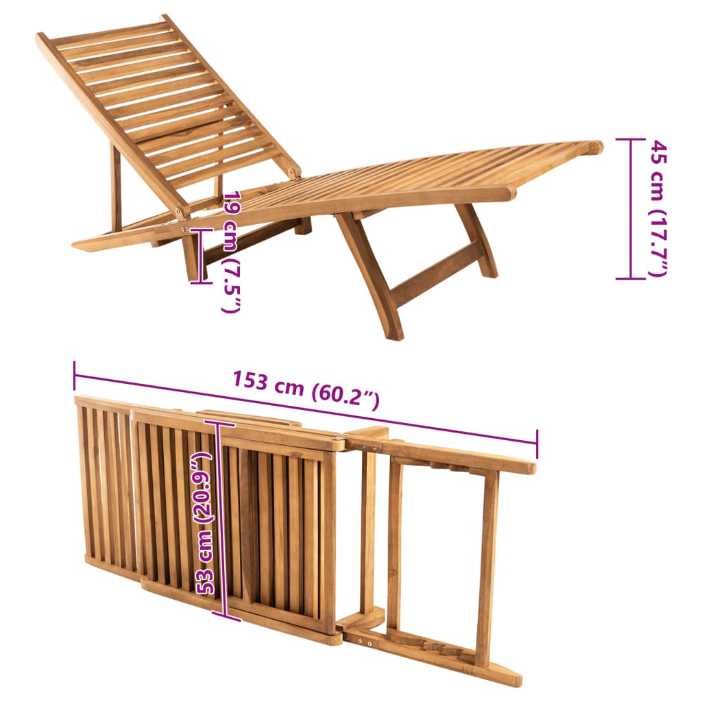 Sun Lounger | Teak | Teak Wood | Large |  Foldable  | Sun Lounger