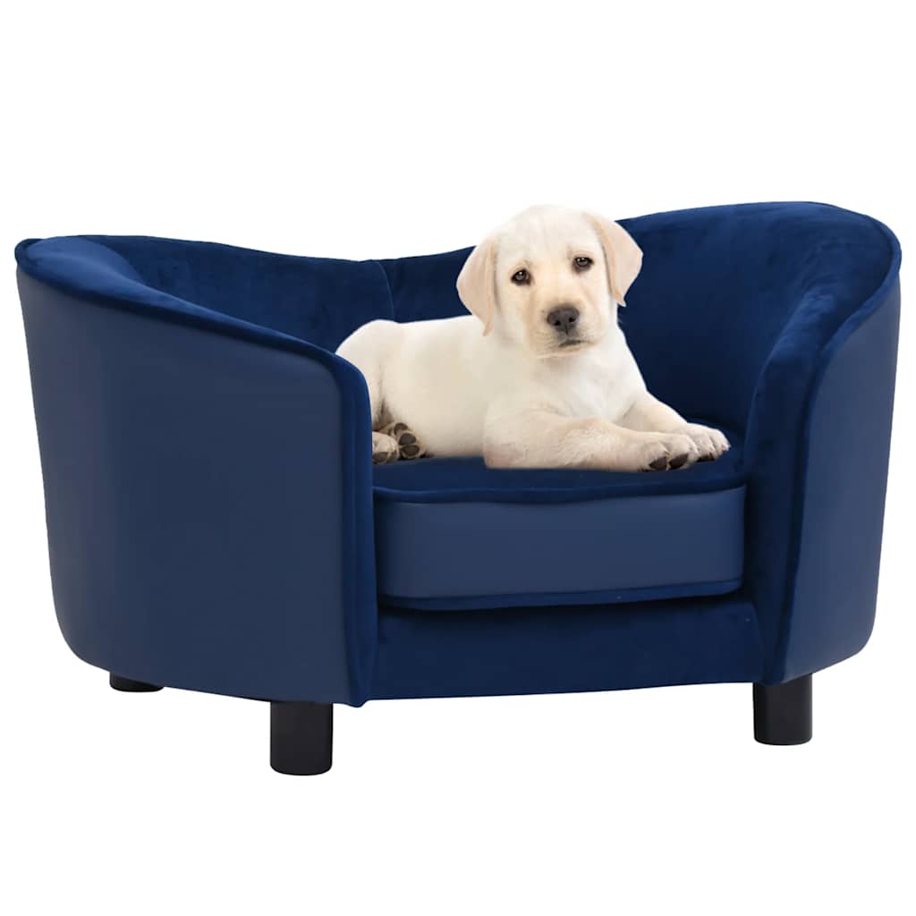 vidaXL Dog Sofa Blue 69x49x40 cm Plush and Faux Leather
