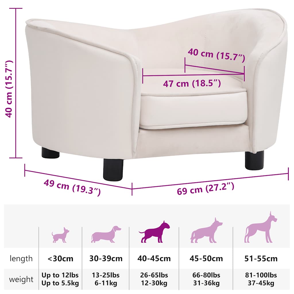 vidaXL Dog Sofa Cream 69x49x40 cm Plush and Faux Leather