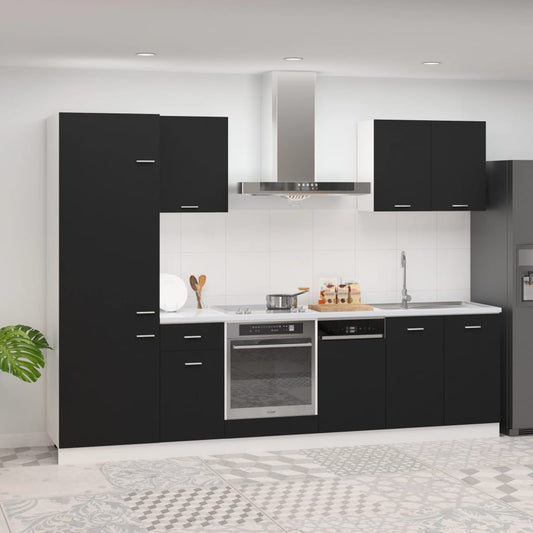 vidaXL 7 Piece Kitchen Cabinet Set Black Engineered Wood