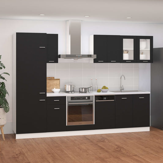 vidaXL 8 Piece Kitchen Cabinet Set Black Engineered Wood