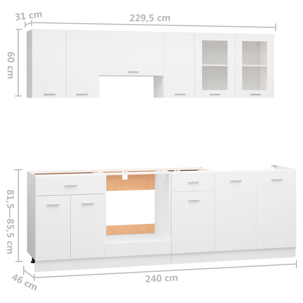 vidaXL 8 Piece Kitchen Cabinet Set White Engineered Wood