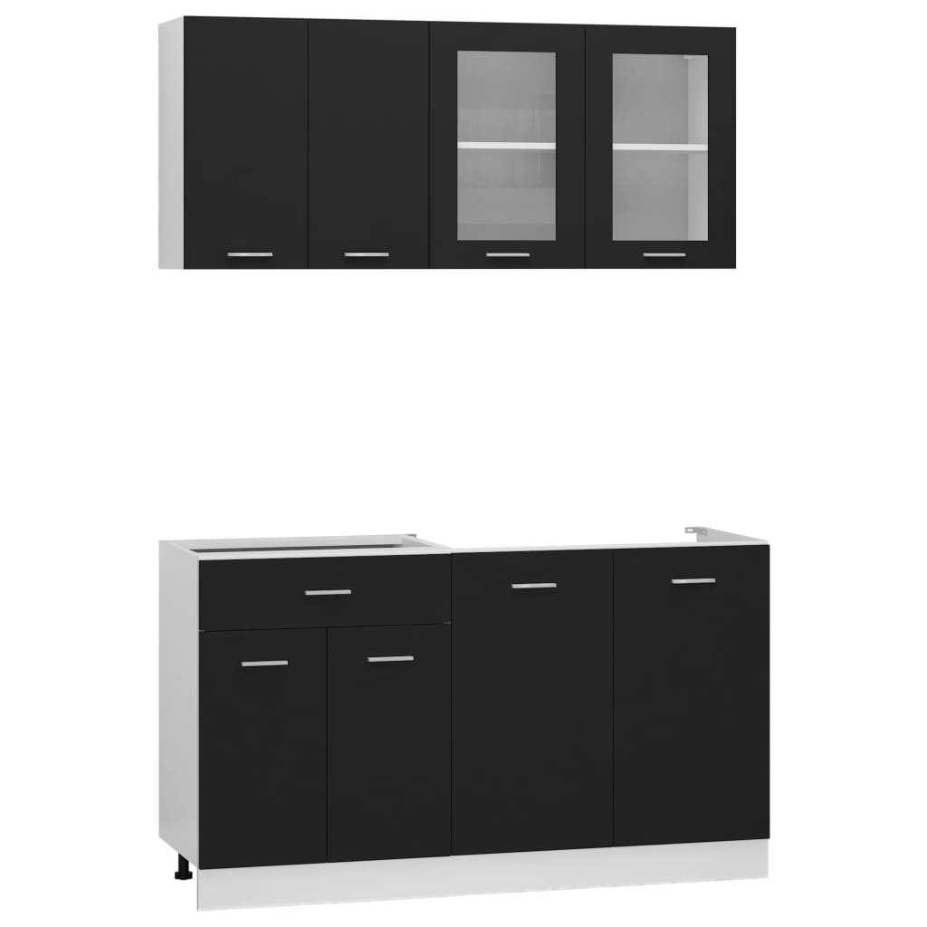 vidaXL 4 Piece Kitchen Cabinet Set Black Engineered Wood