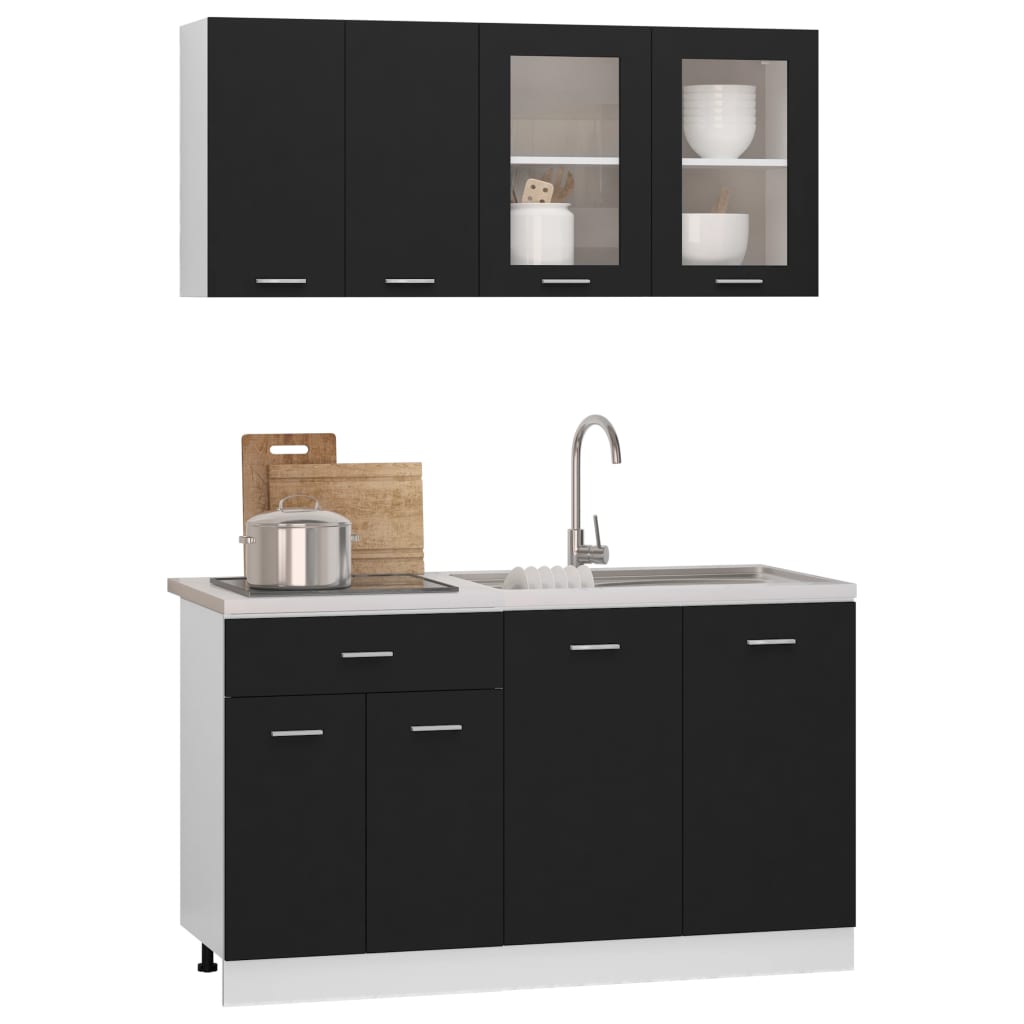 vidaXL 4 Piece Kitchen Cabinet Set Black Engineered Wood