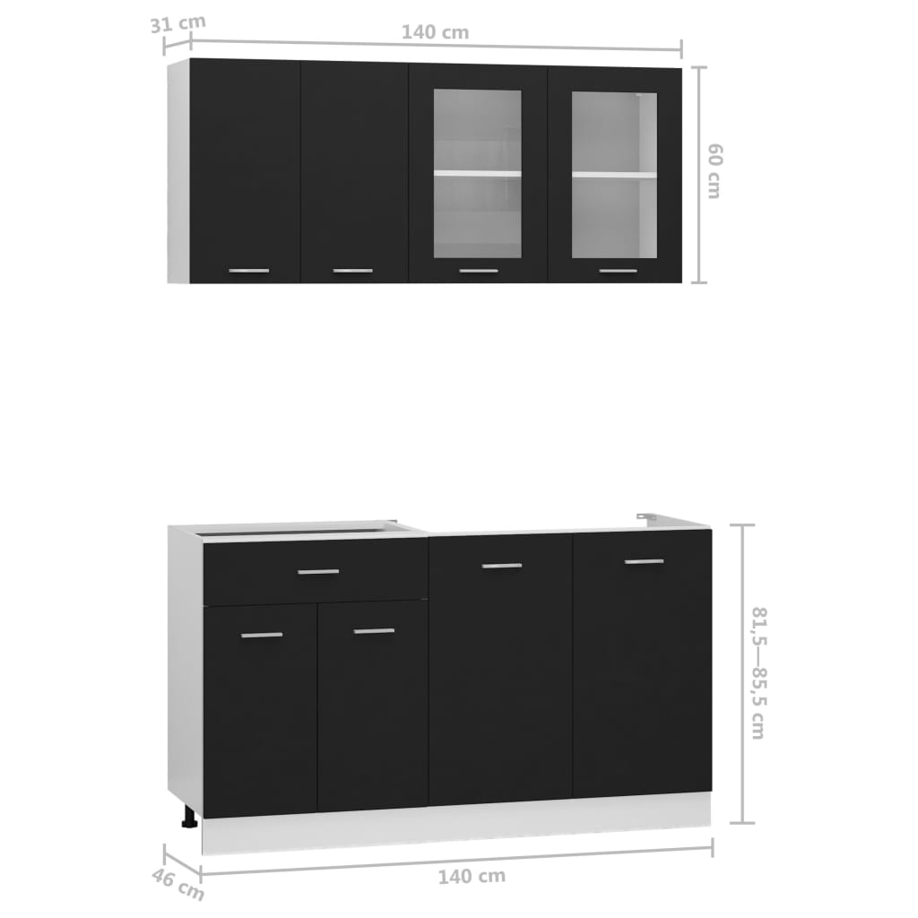 vidaXL 4 Piece Kitchen Cabinet Set Black Engineered Wood