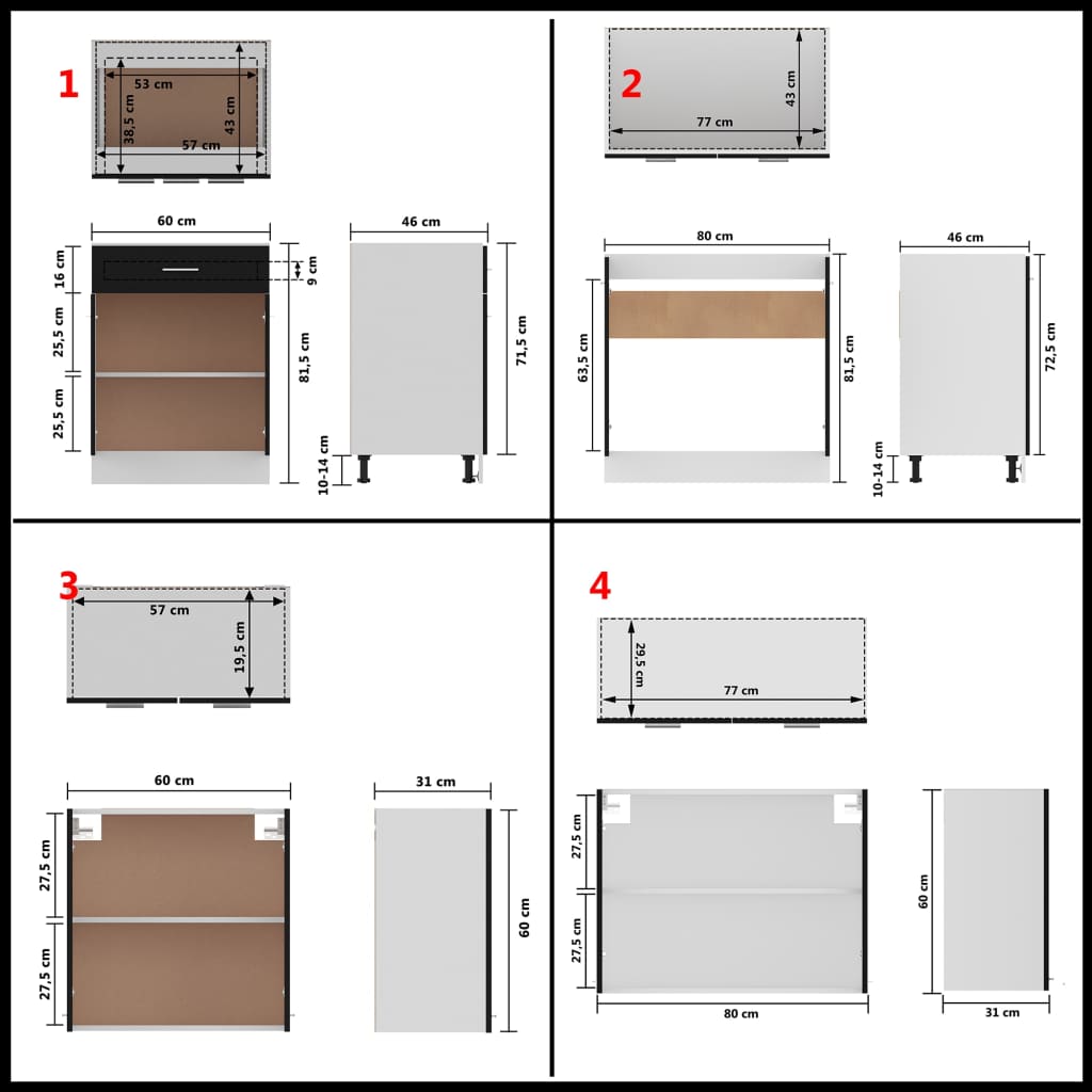 vidaXL 4 Piece Kitchen Cabinet Set Black Engineered Wood