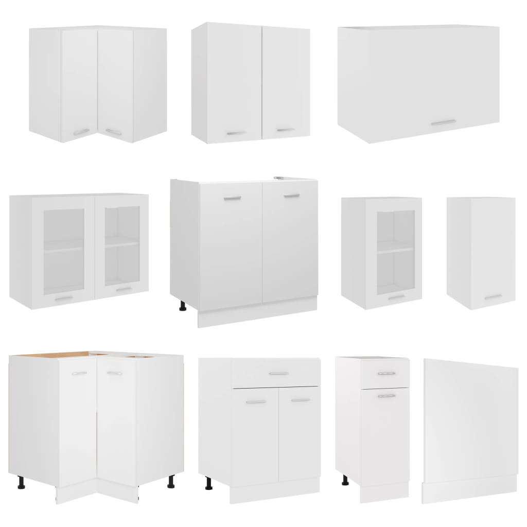 11 Piece Kitchen Cabinet Set Lyon White Engineered Wood