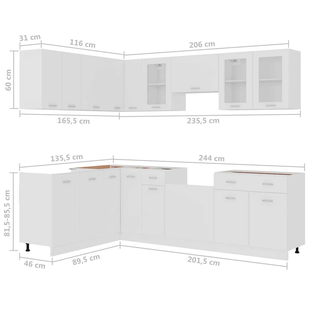 Kitchen Cabinet Set | White | Engineered wood, glass