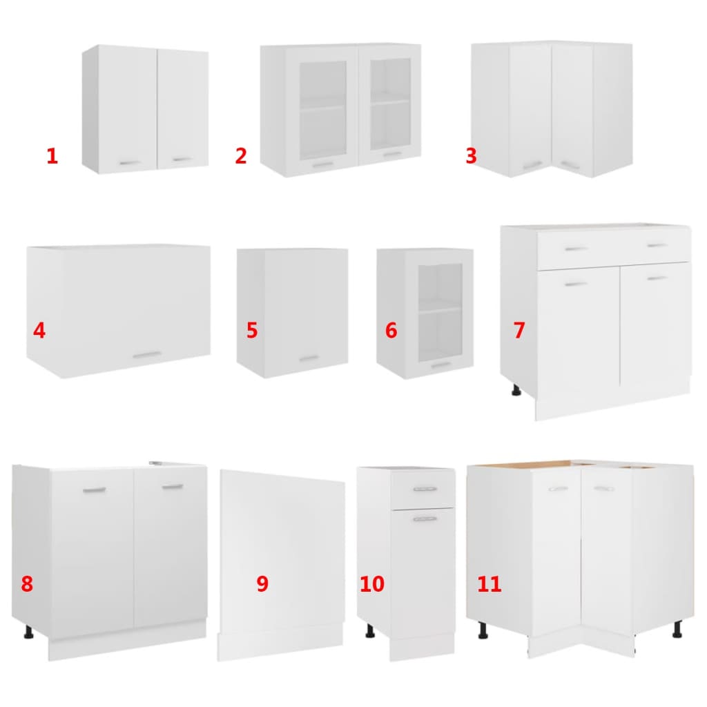 3067664 vidaXL 11 Piece Kitchen Cabinet Set Lyon" White Engineered Wood (801268+801260+802537+802505+802513+802529+801236+802489+801204+802562+801196)
